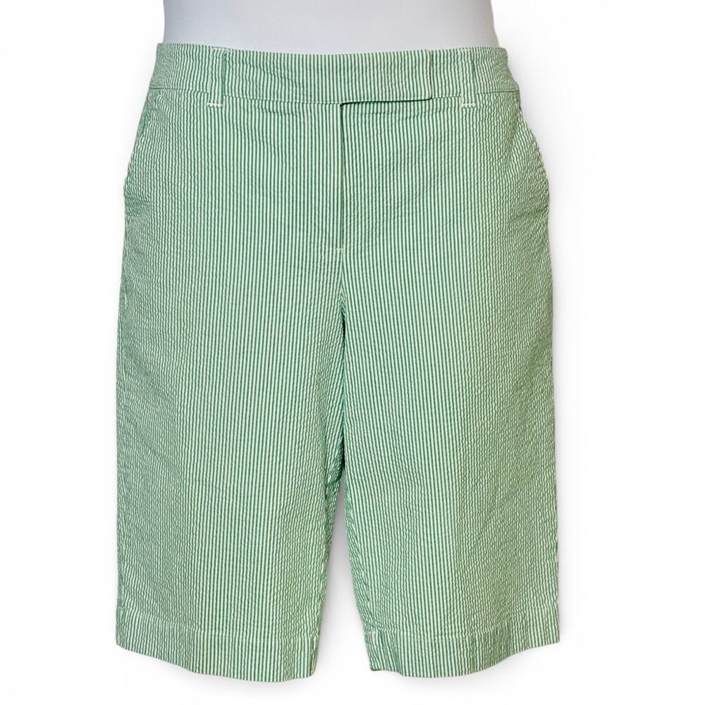 Talbots Green Seersucker Bermuda Shorts Size 12 Vintage 90s Preppy Country Club